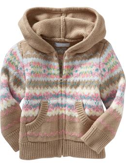 Baby Girls: Fair Isle Zip Hoodies for Baby - Natural Combo