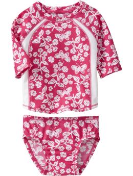 Baby Girls: Printed Rashguard Swim Sets for Baby - Pink Print