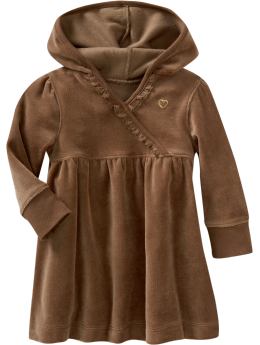 Newborn: Velour Hooded Dresses for Baby - Brown Earth