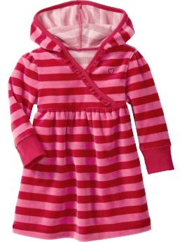Newborn: Velour Hooded Dresses for Baby - Pink Stripe