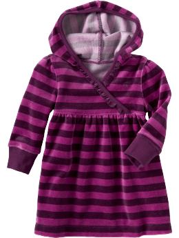 Newborn: Velour Hooded Dresses for Baby - Purple Stripe