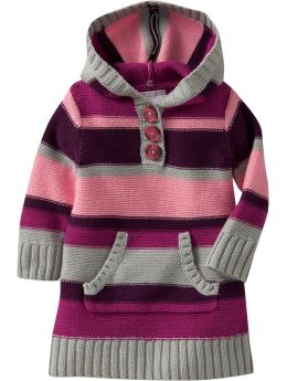 Baby Girls: Striped Hooded Sweater Dresses for Baby - Cool Multi Stripe