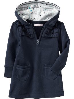 Baby Girls: Ruffle-Trim Fleece Hooded Dresses for Baby - Ink Blue