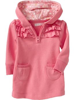 Baby Girls: Ruffle-Trim Fleece Hooded Dresses for Baby - Sunset Pink