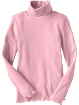 Girls: Girls Lettuce-Edge Turtlenecks - Puff Pink