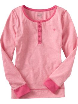 Girls: Girls Graphic Jersey Henleys - Aphrodite Pink