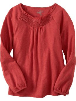 Girls: Girls Smocked Sparkle Tees - Crimson Red