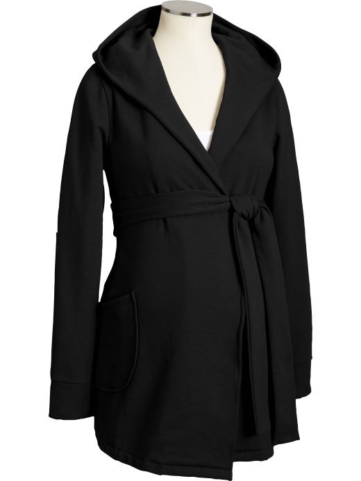 Maternity: Maternity Long Wrap-Front Hoodies - Black Jack
