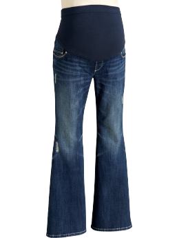 Maternity Full-Panel Distressed Flare Jeans