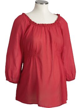 Maternity: Maternity 3/4-Sleeve Gauze Tops - Robbie Red