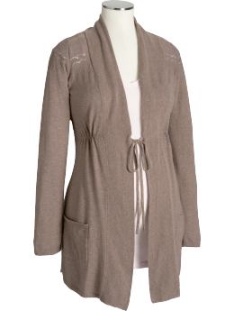 Maternity: Maternity Pointelle Tie-Front Cardigans - Brown Heather