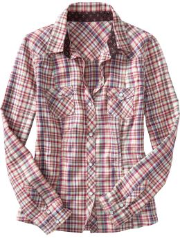 Women: Women's Plaid Western Shirts - Pink Plaid