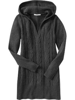 Women: Women's Cable-Knit Hooded Sweater Dresses - Dark Heather Gray