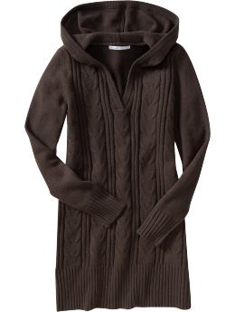 Women: Women's Cable-Knit Hooded Sweater Dresses - Brown