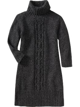 Women: Women's Marled Turtleneck Sweater Dresses - Black Marl