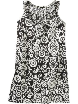 Women: Women's Sateen Ruffle Dresses - Black Print