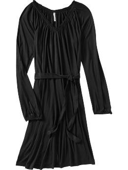Women: Women's Tie-Belt V-Neck Jersey Dresses - Black Jack
