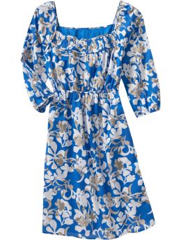 Women: Women's Printed Square-Neck Dresses - Blue Print