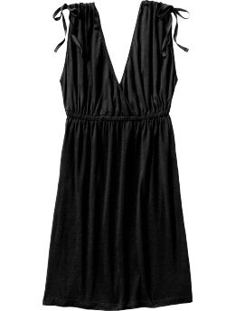 Women: Women's Tie-Shoulder Surplice Dresses - Black Jack
