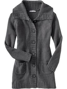 Women: Women's Long Button-Front Sweater Coats - Graphite