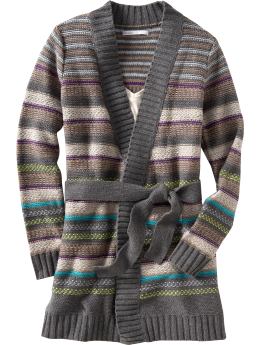 Women: Women's Belted Fair Isle Sweater Coats - Graphite