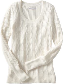 Women: Women's Scoop-Neck Cable-Knit Sweaters - Marshmallow White