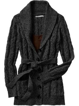 Women: Women's Shawl-Collar Belted Cardigans - Black Jack