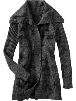Women: Women's Marled Funnel-Neck Sweater Coats - Black Jack