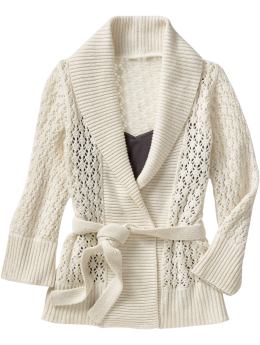 Women: Women's Metallic Wrap Cardigans - Marshmallow White