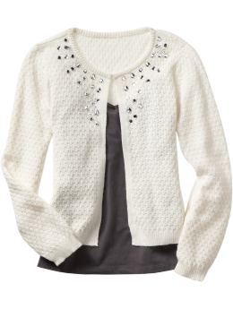 Women: Women's Embellished Faux-Gem Cardigans - Marshmallow White