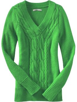 Women: Women's Cable-Knit V-Neck Sweaters - Bean Sprout