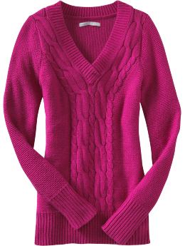 Women: Women's Cable-Knit V-Neck Sweaters - Blink Pink