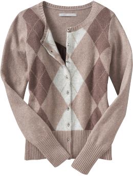 Women: Women's Faux-Gem Buttoned Cardigans - Brown Argyle