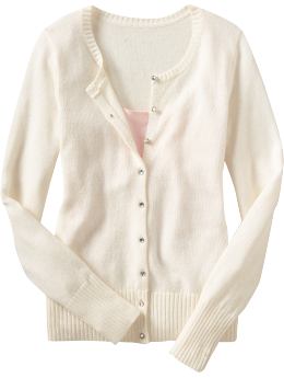 Women: Women's Faux-Gem Buttoned Cardigans - Marshmallow White