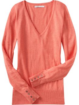 Women: Women's Perfect V-Neck Sweaters - Hot Coral Pink