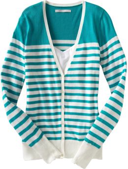Women: Women's Perfect Cardigans - Teal Stripe