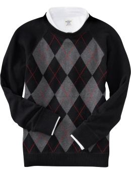 Boys: Boys Crew-Neck Argyle Sweaters - Black Jack