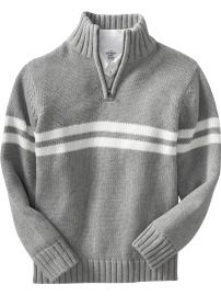 Boys Chest-Stripe Mock-Neck Sweaters - Medium Gray Heather