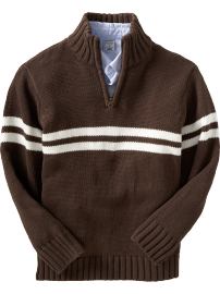 Boys Chest-Stripe Mock-Neck Sweaters