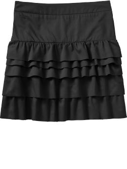 Women: Women's Ruffle-Tiered Sateen Skirts - Black Jack