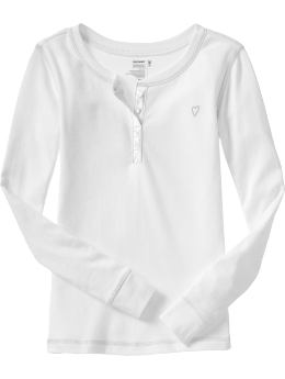 Girls: Girls Satin-Placket Henleys - Bright White