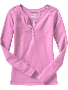 Girls: Girls Satin-Placket Henleys - Pink Lolita