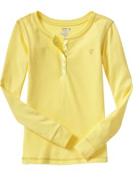 Girls: Girls Satin-Placket Henleys - Sunny Daze