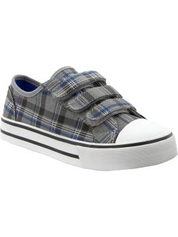 Boys: Boys Patterned Secure-Close Sneakers - Gray Plaid