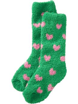 Girls: Girls Patterned Chenille Socks - Green Heart