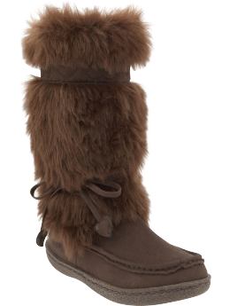 Girls: Girls Faux-Fur Mukluks - Dark Brown