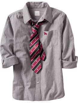 Boys: Boys Shirt & Tie Sets - Black Stripe