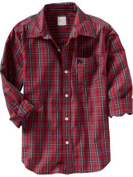 Boys: Boys Plaid Shirts - Red Plaid