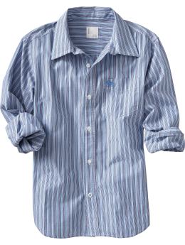 Boys: Boys Patterned Poplin Shirts - Blue Stripe