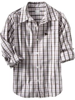 Boys: Boys Patterned Poplin Shirts - Large Red Plaid
